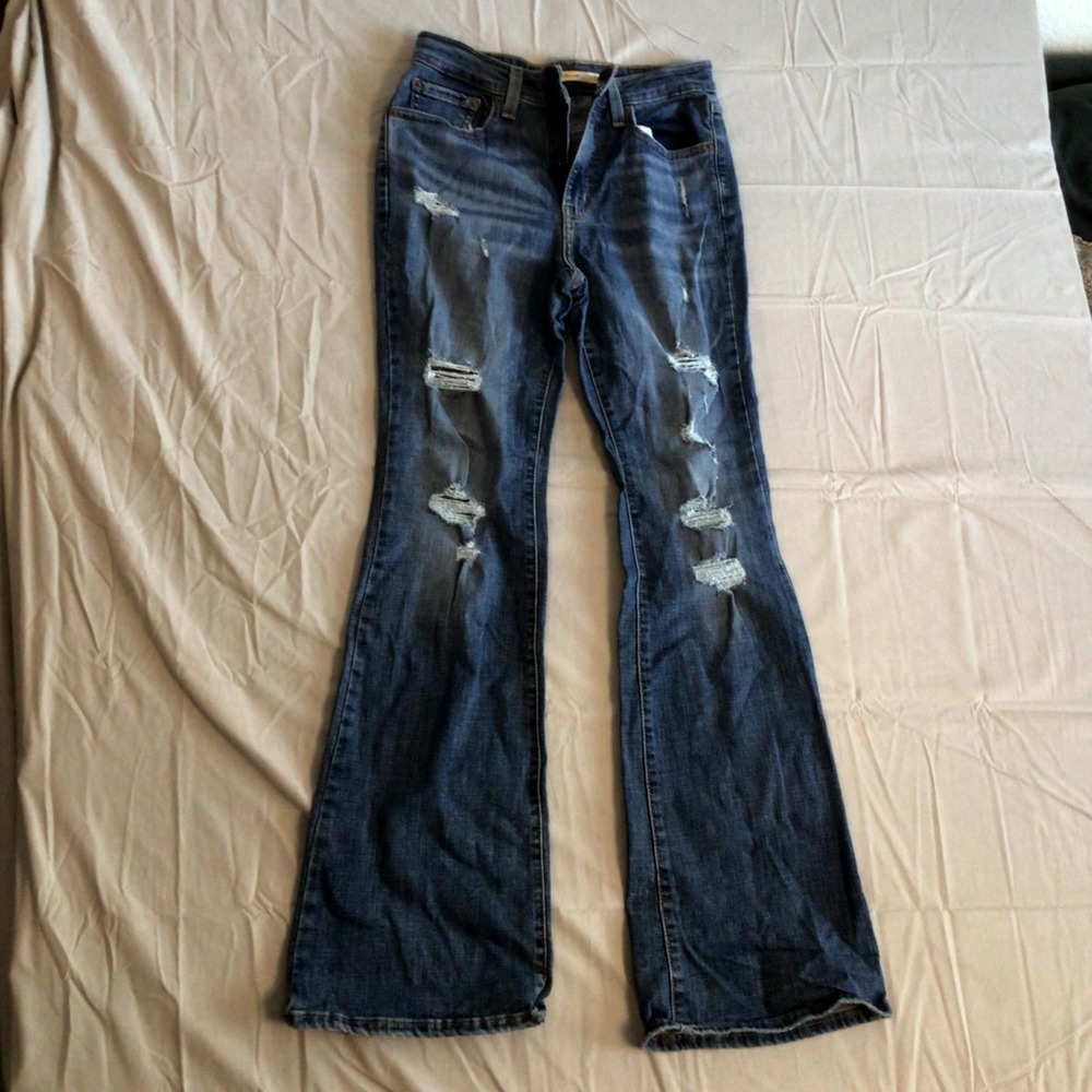 Levi's 726 Women's Jeans 28 Blue Cotton Denim Distressed Wide Flare Leg